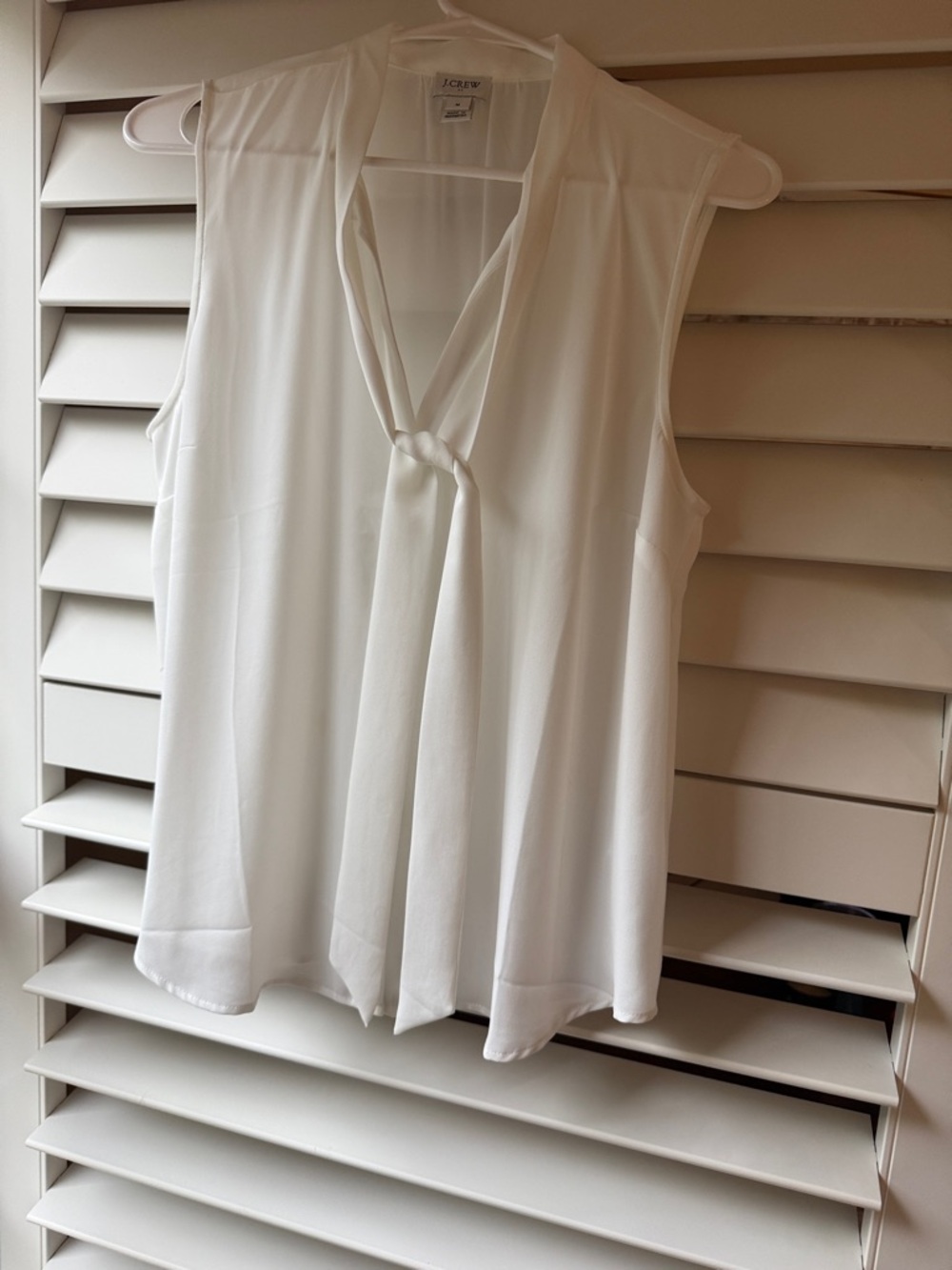 J. Crew White Sleeveless Tie-Neck Blouse